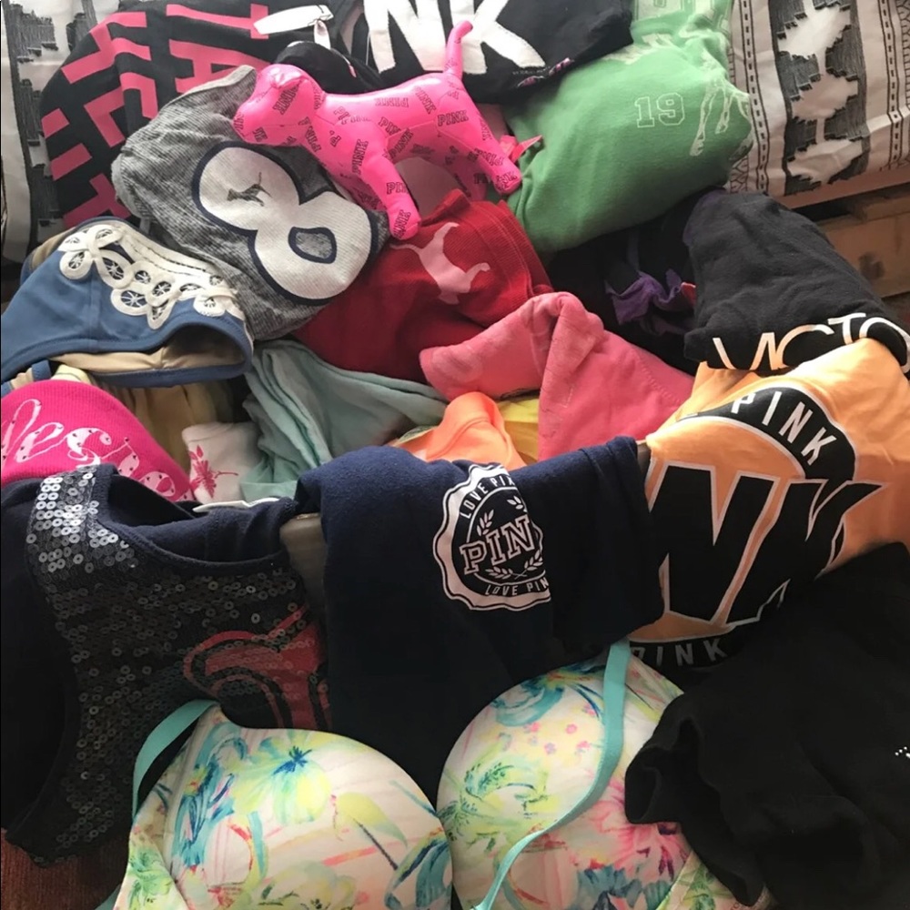 Box filled with PINK Victoria Secret items